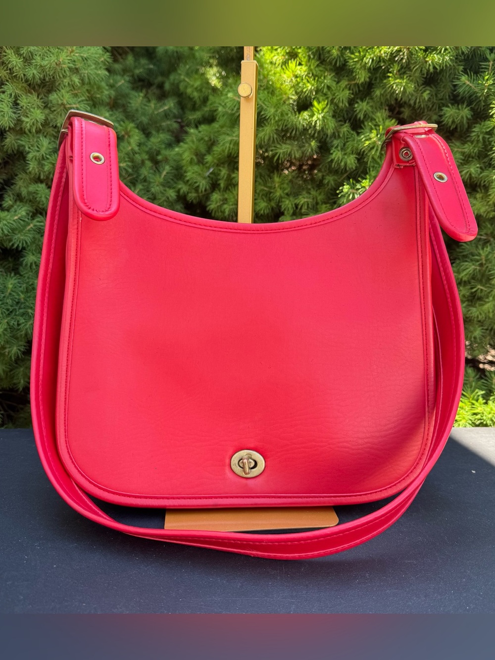Vintage Red Leather Saddle Shoulder Bag